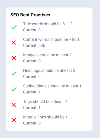 What are the SEO best Practices shown on editor page?